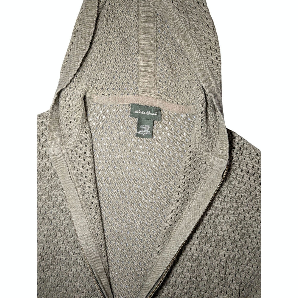 Vintage Eddie Bauer Women’s M Hooded Open Knit Zip Front Sweater Vest Cardigan - Picture 6 of 11